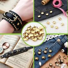 100 piezas/Paquete Remaches de metal redondos de 10mm/0.394in con 4 puntas, color plata, remaches para cuero, accesorios para ropa, bolsos, manualidades - A - Ver 3