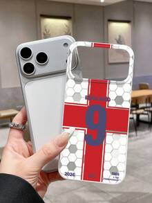 1 pieza Funda de teléfono con la Cruz de San Jorge #9 de la Selección Nacional de Inglaterra, Funda de teléfono de fútbol, Accesorio diario para fans de fútbol, Adecuado para temporada de partidos, Cumpleaños, Navidad, Acción de Gracias, Regreso a la escuela, Ocasiones con tema de la Copa del Mundo, Compatible con Funda de & Funda de Galaxy, Compatible con iPhone 17, Compatible con iPhone 17 Pro, Compatible con iPhone 17 Pro Max, Funda de teléfono, Accesorios de teléfono, - Blanco - Ver 2