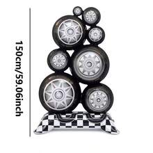 1pc 40 Inch Large Stackable Tire Balloon, Black & White Checkered Racing Foil Balloon, Racing Theme Party Decoration, Suitable For Birthday, Garage Party - View 7