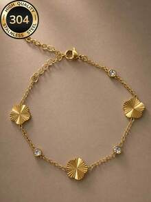 ZCNC Znice 2026 New Laser Geometric Glitter Women's Floral Bracelet Set, 304 Stainless Steel Plated With 18K Gold, Waterproof And Fade-Resistant, Suitable For Party And Daily Wear - Gold - View 10