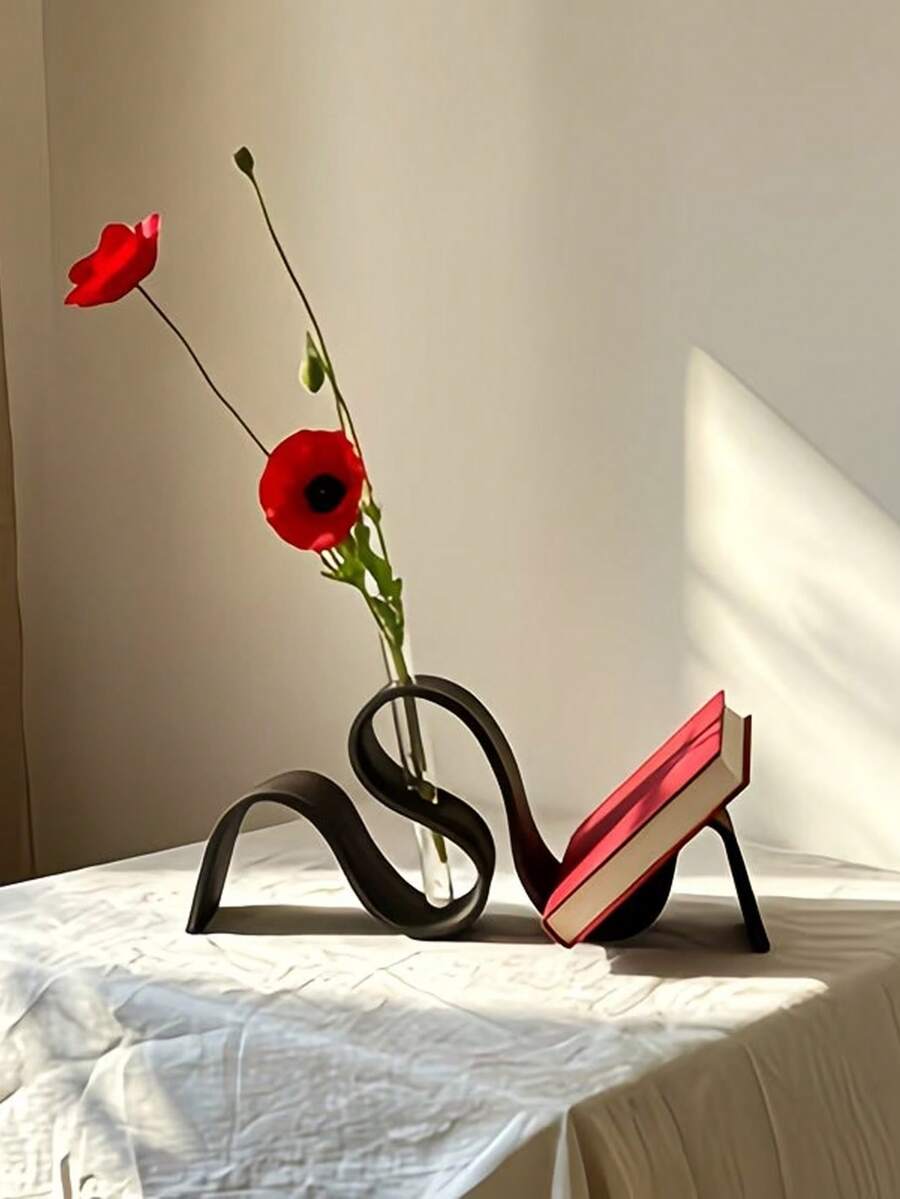 1pc Wavy Shaped Flower Vase, Ribbon Shaped Book Storage Rack, Decorative Storage, Home Decor Vase, Flower Pot, Creative Bookend, Minimalist Wavy Design, Suitable For Study, Office Desk, Living Room, Home Decor, Decorative Ornament, Other Storage Rack, Wedding, Dorm Storage