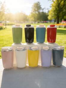 Upgraded Portable Coffee Cup, Minimalist Highly Attractive Stainless Steel Water Cup, Dust-Proof And Anti-Slip Cup Bottom, Portable For Home, Office, And Commuting, Large Capacity Textured Cup Body, Suitable For Afternoon Tea And Daily Drinking, Perfect Gift For Christmas And Other Holidays - Multicolor - View 6