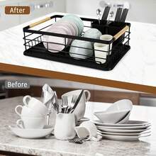 Space-Saving Dish Drying Rack With Drip Tray And Utensil Holder - Multi-Functional Kitchen Storage Rack For Bowls, Plates, Knives, Forks And Chopsticks, Kitchen Countertop Dish Drying Rack - View 6