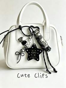 1pc Cute Star Shaped Bag Charm, Idol Fan Storage Backpack Pendant - Black - View 3