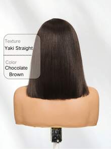 UNice Peruca Bob 7x5 Bye-Bye Slip com Renda, Marrom Chocolate Escuro, Repartição Lateral, Yaki Liso, com Cordão Invisível, Ajustável a Todos os Tamanhos de Cabeça, 100% Cabelo Humano, Pré-Cortada, Pré-Arrancada, Nós Descoloridos, Pronta para Usar, Sem Cola, Densidade de 150%, Amigável para Iniciantes, para Mulheres - S4 - Visão 7