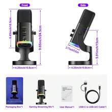 XLR/USB 動圈麥克風，適合直播與遊戲，附 RGB 燈效、靜音按鈕、耳機插孔、桌面支架，理想的 PC 麥克風，適用於播客、唱歌、錄音 - 查看 2