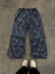 Fractyr Men's Elastic Waist Drawstring Sports Pants, American Vintage Tree Pattern Camouflage Print Wide Leg Pants With Drawstring Elastic Waist, Draped Loose Fit Casual Long Pants For Daily Wear - Blue - View 5