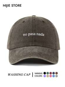 1件 No Pasa Nada 口號印花棒球帽，趣味西班牙諺語中性戶外時尚百搭鴨舌帽，可調節輕量復古做舊水洗帽，舒適透氣防曬帽，夏季旅行必備，適合日常出遊、度假、派對、街頭購物，送給家人朋友的完美禮物 - A - 查看 15