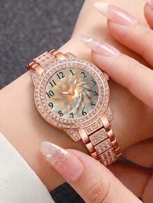 4 PIEZAS Reloj de pulsera de moda para mujer, Esfera con patrón digital floral exquisito, Elegante reloj de cuarzo + Anillo gratis, Adecuado para uso diario, Fiestas de vacaciones, Bodas, Día de San Valentín, Navidad y otras ocasiones, O como el mejor regalo de vacaciones para la novia y la mamá - Multicolor - Ver 7