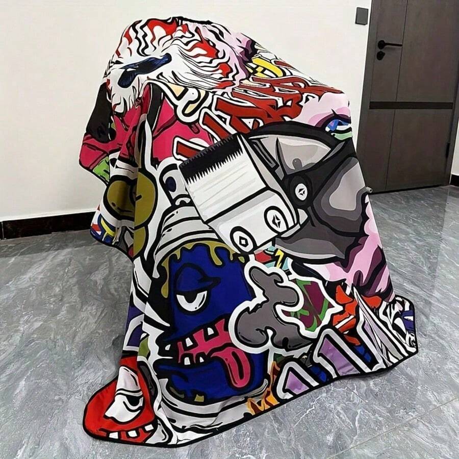 1pc Professional Barber Cutting Cape, Hairdressing Tool Pattern Design, Durable Fabric For Salon And Home Use, Colorful Graphic Apron Essential For Haircutting - Multicolor - View 1