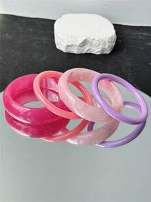 4件組極簡風粉色與紫色樹脂手鍊套組，女性專用個性化浪漫夏季手鍊 - 彩色 - 查看 3