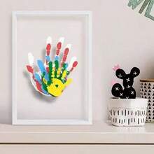 1pc DIY Handprint Art Kit, Includes Memory Keepsake 3D Photo Frame, Wooden Display Stand And 4pcs Clear Acrylic Plates, No Electricity Required, Suitable As Home Decor Gift For Family, Couples, Friends, Birthday, Graduation Gift Or Desktop Decoration - Multicolor - View 3