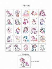 25pcs Waterproof Unicorn Pattern Tattoo Stickers, Disposable Temporary Tattoos For Children, Sweat-Proof Flower Fairy Fake Tattoo For Kids, Cute Cartoon Body Stickers Hand Tattoo Suitable For Party, Daily Time, Festival, Birthday Gifts - Multicolor - View 11