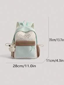 Fresh Colorblock Bear Backpack, Versatile Casual School Bag Travel Bag For Girls. Front Pocket + Main Compartment Large Capacity Design, Easily Accommodates Your Daily Essentials Whether For Commuting, School, Weekend Trips, Or Shopping. No Pendant Included. - Multicolor - View 5