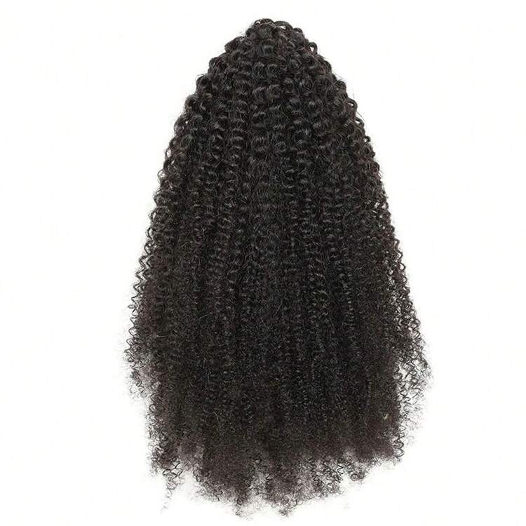 BINF Brazilian Remy Human Hair Afro Curly Claw Clip Ponytail Extensions Fluffy Kinky Curly Clip In Ponytails 8-22 Inch Quick Wear Hair Claw Fake Ponytail Hairpiece For Girls - Natural Black - View 4