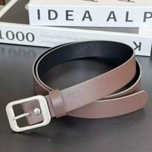 1pc Plus Size Women's Solid Color Minimalist Gold Buckle PU Leather Belt, Suitable For Various Pants - Coffee - View 3