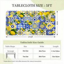 1pc Lemon Blue Floral Pattern Outdoor Elastic Tablecloth, Suitable For Spring And Summer Decoration, Perfect For Outdoor Patio, Indoor Dining, Picnic, Camping And Party - Multicolor - View 3