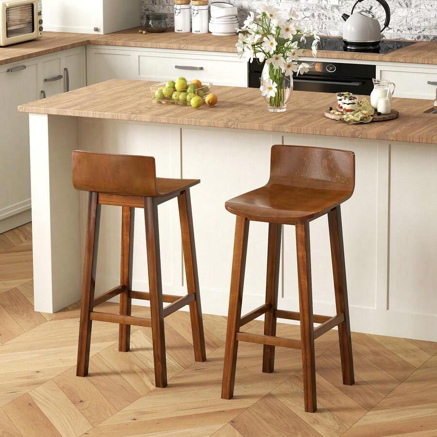 29 Inch Wood Bar Stools Set Of 2 With Solid Back And Seat-Walnut-XY219088 - FXCHDDCBQA38E0 - View 1