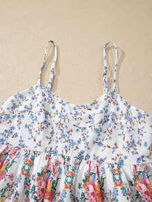 Acelitt Women's Colorful Ditsy Floral Print Camisole Top With Ruffle Umbrella Hem - Multicolor - View 5
