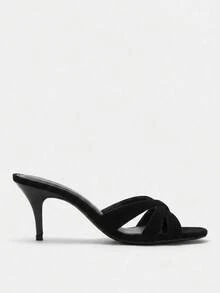 2026 Spring/Summer New Women's Mesh Material Open Back Round Toe Stiletto High Heel Sandals - Black - View 3