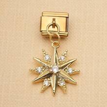 1pc Gold & Silver Italian Modular Pendant, Star Moon Sun Horse & 2026 Graduation Cube Cubic Zirconia Pendant, Celestial Lucky Theme DIY Accessory - 2026 Horse Edition - View 22