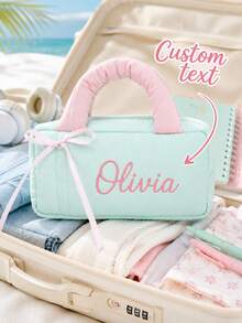 Personalized Name Pencil Case, Customized Pencil Pouch, Cute Stationery Storage Bag, Large Capacity Zipper Makeup Organizer, Portable Travel Storage Bag, School Supplies Organizer, Customized Text Gift, Back To School Stationery Gift - Multicolor - View 9
