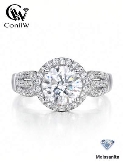 ConiiW Anillo de Plata de Ley 925 con Moissanita Redonda de 5 Quilates, que emana elegancia y gusto. Anillo de joyería unisex de alta calidad, adecuado para uso diario, bodas, vacaciones, banquetes y fiestas. Regalo ideal para el Día de la Madre, Día del Padre, Pascua, bodas, cumpleaños y aniversarios.