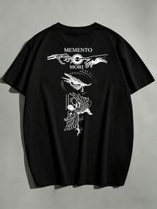 Men's Plus Size Loose Oversize Angel Hands Double-Sided Print Dark Casual T-Shirt Short Sleeve | Exquisite Craftsmanship | Summer Essential Item | Versatile And Easy To Match, Show Off Your Style - Black - View 4