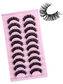 10 Pairs Cross Fluffy Mink Lashes 3D Volume Fake Eyelashes Dramatic Messy Lashes Wispy Long Foxy Eye Lifting Look Eyelash To Lengthen And Volumize The Outer Corner Of Your Eye Beauty Makeup - Black - View 8