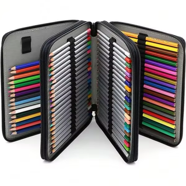 TYD Deluxe PU Leather Pencil Case For Colored Pencils - 120 Slot Pencil Holder With Handle Strap Handy Colored Pencil Box Large (Purple)