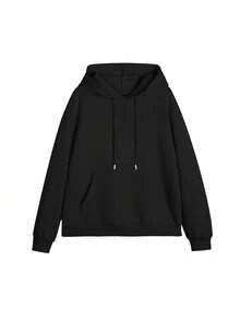 Women's Hooded Sweatshirt, Autumn/Winter New Iced Coffee Pattern And Letter Print, Drawstring Design, With Pockets, Casual Versatile Loose Fit Top, Fashionable Daily Wear - Black - View 4
