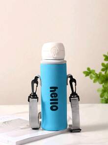 1pc Angled Bottle Sleeve, Crossbody Or Handheld, Travel Essential, Customized Travel Name Text Insulated Neoprene Bottle Holder With Adjustable Strap - Fits 12oz To 40oz Stainless Steel, Glass And Plastic Bottles - Blue - View 2