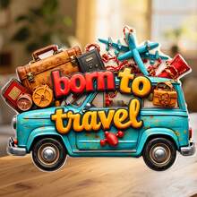 Born To Travel 復古露營車、復古行李箱與探險裝備磁鐵，永不熄滅的旅行熱情，適用於家中所有金屬表面 - A - 查看 1