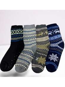 Meias Adulto Unissex Forrada Com Pelúcia e Solado Antiderrapante Estampada E Lisa Outono Inverno(Entrega aleatória de cores) - Multicolorido - Visão 1