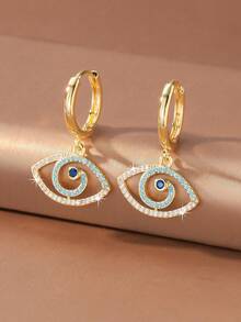 1 Pair Vintage Gold & Silver Dual Color Turquoise Blue Rhinestone Evil Eye Hollow Rhinestone Stud Earrings For Women, Versatile Vacation Jewelry - Evil Eye - View 10