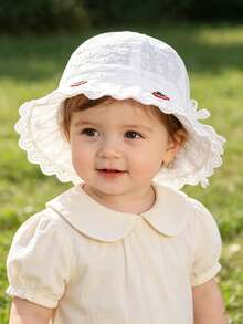1pc Baby White Hollow Out Hat With Colorful Floral Embroidery, Suitable For Daily Wear And Photo Shooting - 1PC - View 5