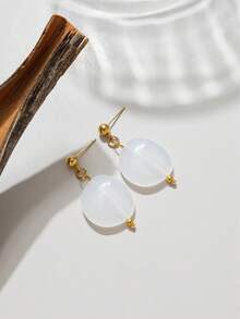 1 Pair French Style Stainless Steel 18K Gold Plated Clear Crystal Dangle Earrings For Women, Beach Vacation Commute Gentle Fairy Style - Gold - View 5