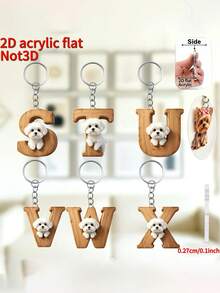[2D Flat] 1PC 2D Acrylic Maltese Dog Letter Novelty Keychain For Women, Holiday Gift Decorative Key Pendant, Car Key Chain, Backpack Wallet Key Chain - Dog - View 2