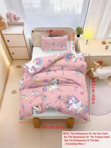 2pcs/Set Sprei Anak-Anak Motif Kartun Unicorn Bersayap Lucu, 100% Poliester, Dicetak 3D, Motif Kartun Anime, Unisex untuk Anak Laki-laki dan Perempuan, Cocok Sebagai Hadiah, untuk Kamar Tidur Anak dan Asrama Siswa - MultiWarna - View 14