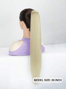 Extensiones de cola de caballo sintética larga y recta de 26 pulgadas, 150g/paquete, pieza de cabello de cola de caballo con clip, fibra resistente a altas temperaturas (dorado) - Dorado - Ver 8
