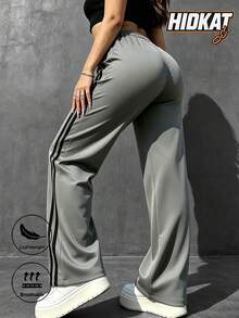 Hidkat Women's Lightweight Long Pants With Drawstring Waist, Solid Color, Suitable For Daily Wear, Casual Activities, American Retro Gym - Grey - View 2