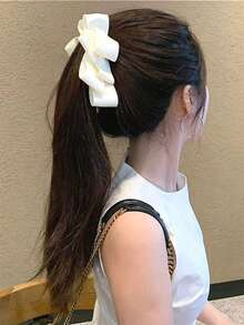 1件純色緞面雙蝴蝶結香蕉髮夾，極簡風女性髮飾，適合夏季穿搭與全白風格 - 彩色 - 查看 3
