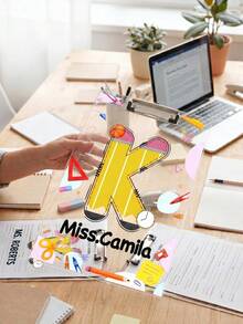 1pc Personalized Educator Clipboard, Durable HDPE Board With 26 Letters And Fun Stationery Elements, Suitable For Back To School And Year-End Classroom Stationery Gift, Ideal For Teachers, Teaching Assistants, Mentors, Lecturers, Coaches, Trainers, Administrative Staff And Office Workers - Multicolor - View 9