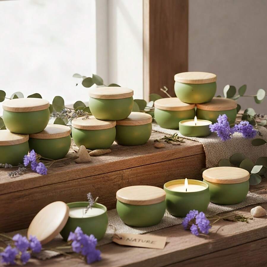 73 قطعة مجموعة صنع الشموع DIY، تشمل 16 جرة شمع سيراميك خضراء مع أغطية خشبية، فتائل الشموع، ملصقات الفتائل، قضبان تحريك الشمع، إمدادات صنع الشموع الكاملة، مناسبة لديكور العطور المنزلية