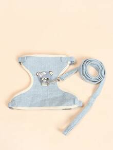 Polyester Cute Bear Pattern Mesh Breathable Comfortable Pet Harness And Leash 2pcs Set, Pet Supplies, Cat And Dog Supplies, Suitable For Small Dogs Outdoor Use (Not Suitable For Large Dogs) - Blue - View 8