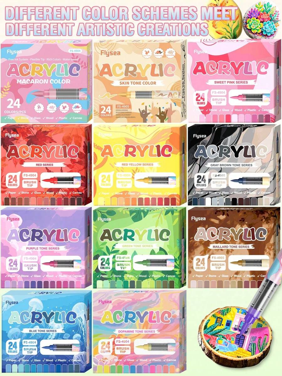 Acrylic Marker Pens, 24 Colors Acrylic Felt, Liquid Acrylic Pen Direct Acrylic Paint Marker For Adults, Acrylic Marker For Coloring, Stone, Calligraphy, Wood, Canvas, Glass, Ceramic