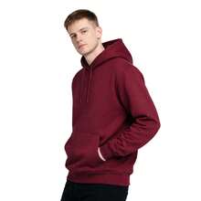 Men's Plain Fleece Hoodie With Kangaroo Pocket - vino tinto - Ver 2