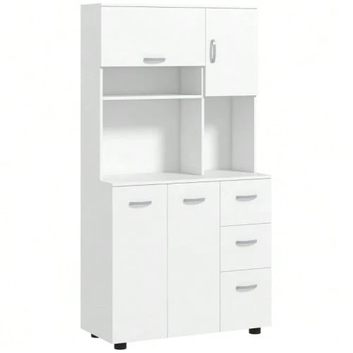 Kitchen Cabinet, Sideboard, 3 Drawers, 3 Shelves, Large Storage Space, 89 X 39.5 X 168 Cm, White - White - View 1