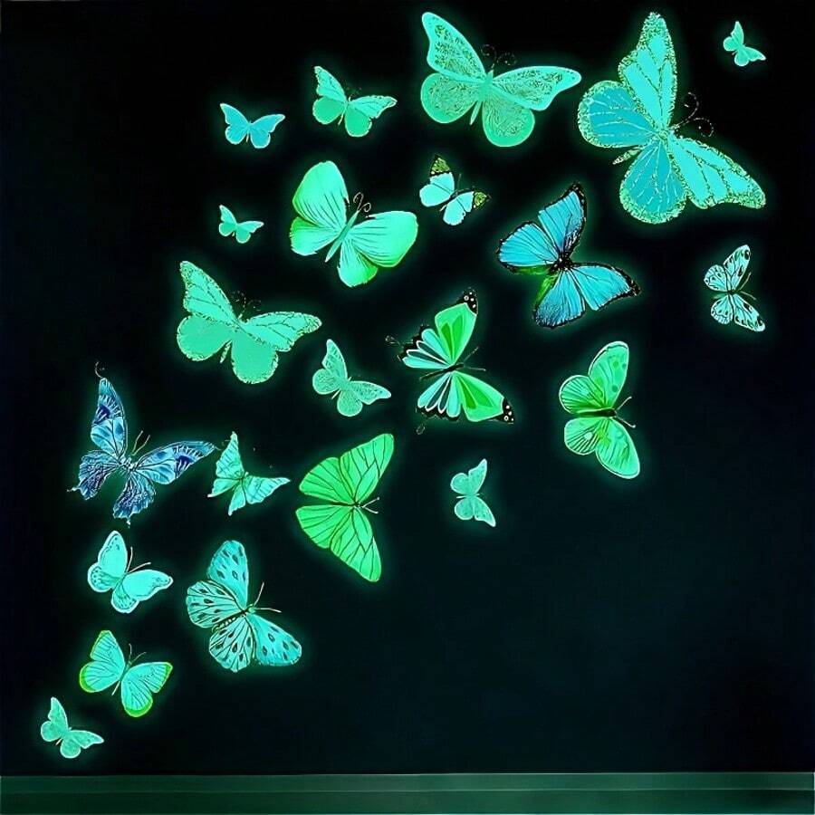 12pcs Fluorescent Butterfly Wall Stickers Outdoor Decor 3D Colorful Realistic Butterfly Decoration - White - View 1