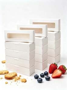 10pcs/20pcs Rectangular Window Macaron Box, Bread Box, Dessert, Donut, Chocolate, Candy Packaging Box, Transparent Window Kraft Paper Cookie, Snowflake Crisp, Nougat, Pastry Gift Packaging Box - View 12